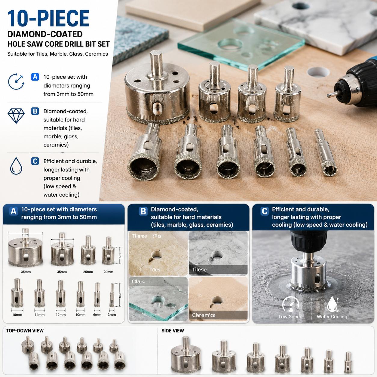 Reciprocating Saw Attachment Drill - Набор алмазных сверл с алмазным покрытием,