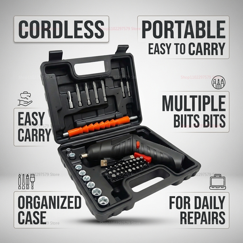 Набор из 47 предметов: перезар – обзор и цена Electric Screwdriver Rechargeable Usb